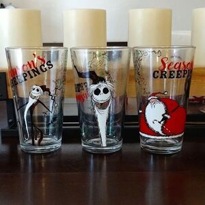 Disney The Nightmare Before Christmas 6" Glass Tumblers Set of 3 NWT
